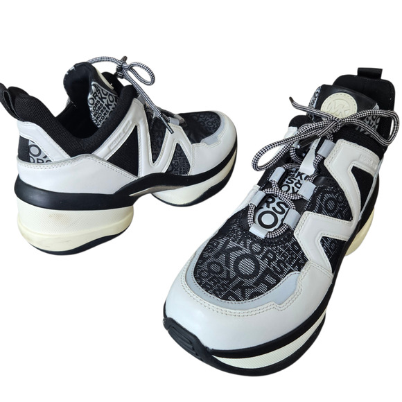 Michael Kors Sneakers Womens 9M Olympia Trainer Athletic Leather White Black - Picture 1 of 9